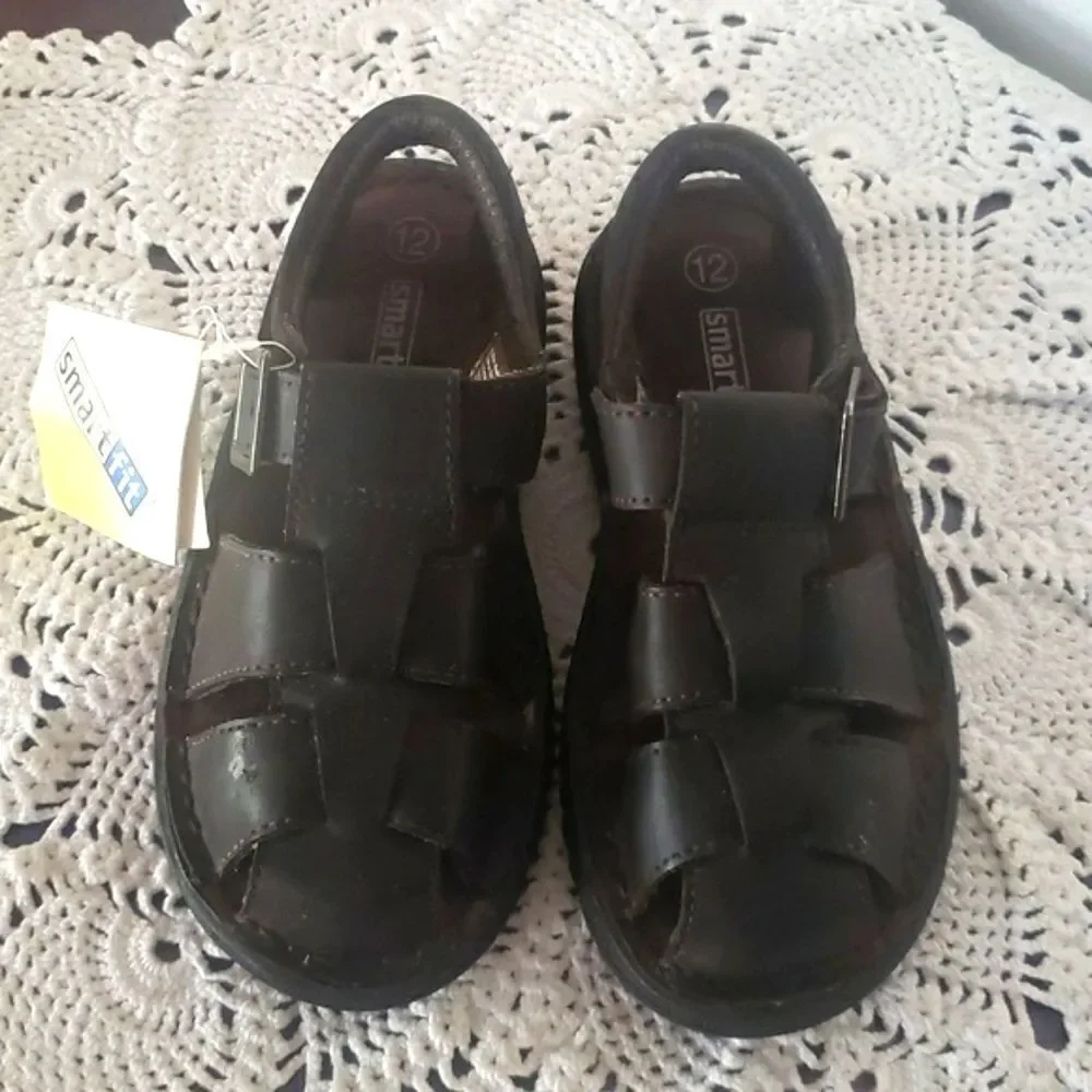 NWT SmartFit Boys Faux Leather Sandals with Velcro Closures Sz 12